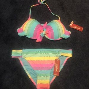 BRAND NEW rainbow striped bikini
